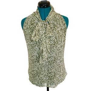 Sleeveless Tie Neck Blouse size XS Green & Cream